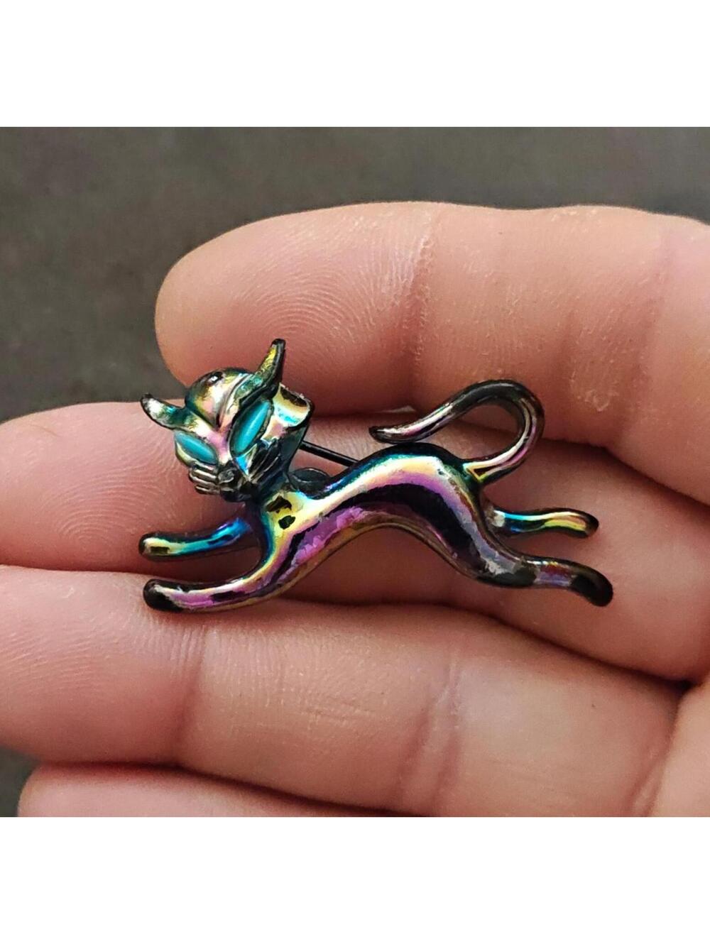 1960s Siamese Kitty Cat Iridescent Metal Brooch